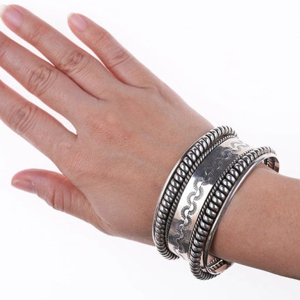 6.5" Southwestern Mexican sterling silver bracelet with twisted wire - Estate Fresh Austin