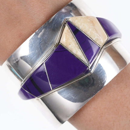 6.5" Jack Woolsey Agatized Coral/Purple Jasper sterling silver cuff bracelet - Estate Fresh Austin