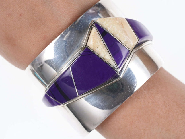 6.5" Jack Woolsey Agatized Coral/Purple Jasper sterling silver cuff bracelet - Estate Fresh Austin
