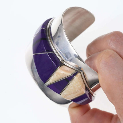 6.5" Jack Woolsey Agatized Coral/Purple Jasper sterling silver cuff bracelet - Estate Fresh Austin