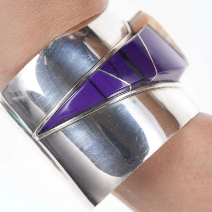 6.5" Jack Woolsey Agatized Coral/Purple Jasper sterling silver cuff bracelet - Estate Fresh Austin