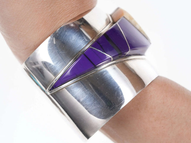 6.5" Jack Woolsey Agatized Coral/Purple Jasper sterling silver cuff bracelet - Estate Fresh Austin
