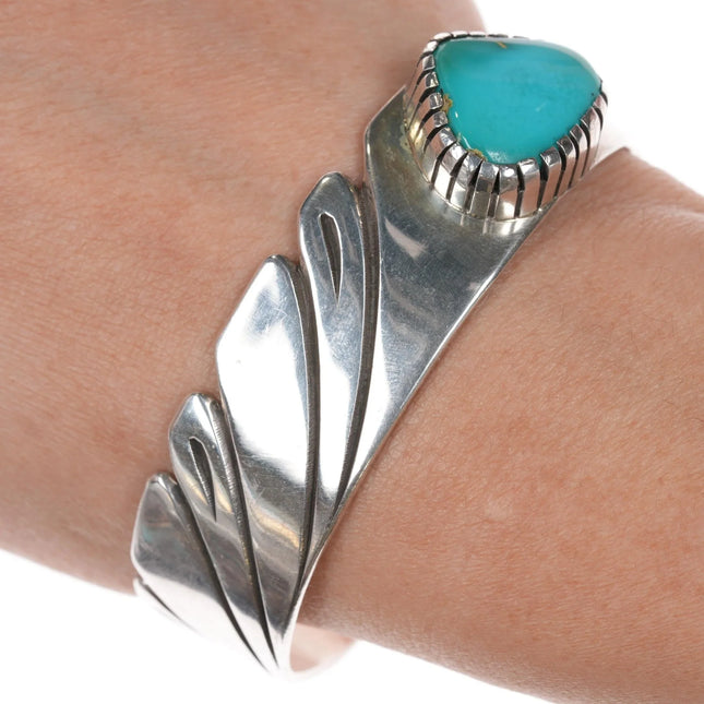 6.5" Steve Yellowhorse Navajo sterling high grade turquoise cuff bracelet - Estate Fresh Austin