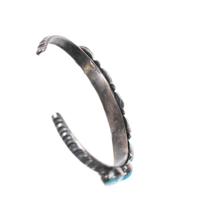 6.5" Sturdy Vintage Hand stamped sterling turquoise row cuff bracelet - Estate Fresh Austin