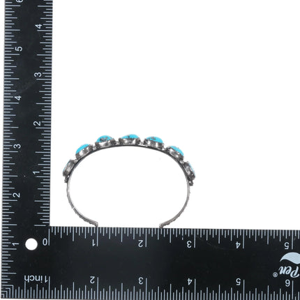 6.5" Sturdy Vintage Hand stamped sterling turquoise row cuff bracelet - Estate Fresh Austin
