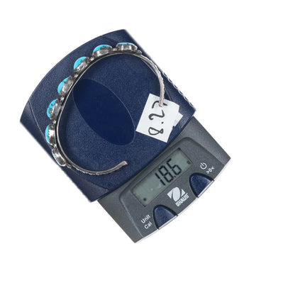 6.5" Sturdy Vintage Hand stamped sterling turquoise row cuff bracelet - Estate Fresh Austin