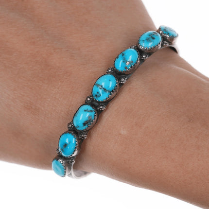 6.5" Sturdy Vintage Hand stamped sterling turquoise row cuff bracelet - Estate Fresh Austin