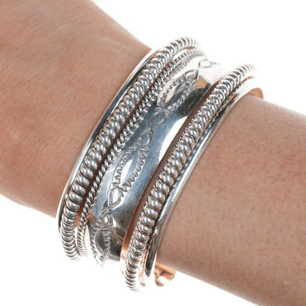 6.5" Tahe navajo stamped silver double twisted wire bracelet - Estate Fresh Austin