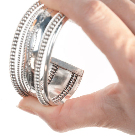 6.5" Tahe navajo stamped silver double twisted wire bracelet - Estate Fresh Austin