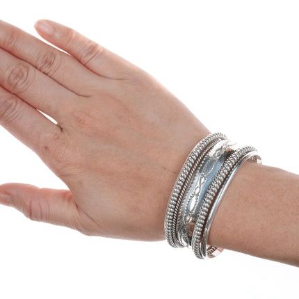 6.5" Tahe navajo stamped silver double twisted wire bracelet - Estate Fresh Austin