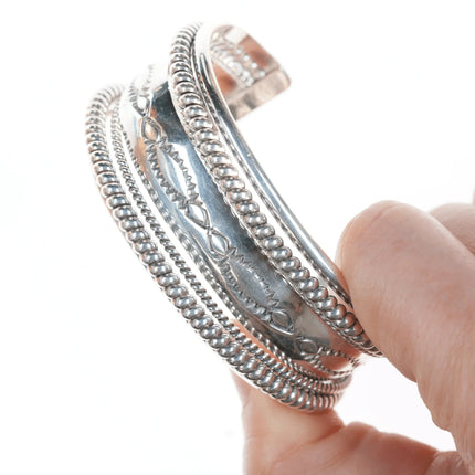 6.5" Tahe navajo stamped silver double twisted wire bracelet - Estate Fresh Austin