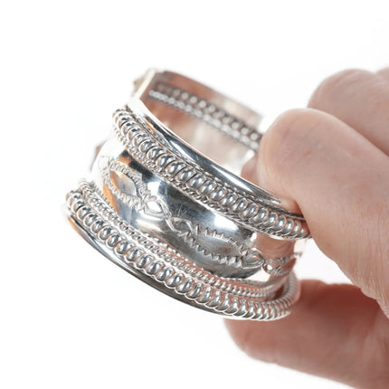6.5" Tahe navajo stamped silver double twisted wire bracelet - Estate Fresh Austin