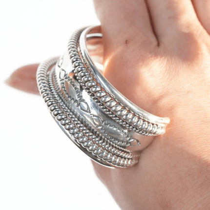 6.5" Tahe navajo stamped silver double twisted wire bracelet - Estate Fresh Austin