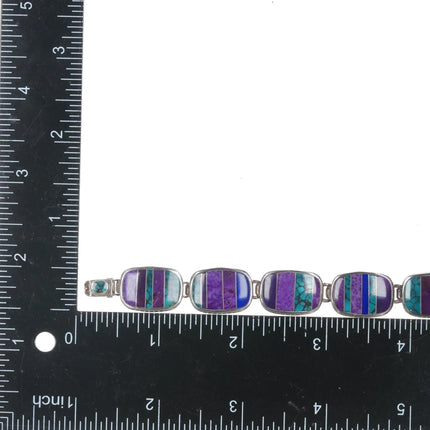 6.5" TM Sterling Sugilite, charoite, lapis, and turquoise channel inlay bracelet - Estate Fresh Austin