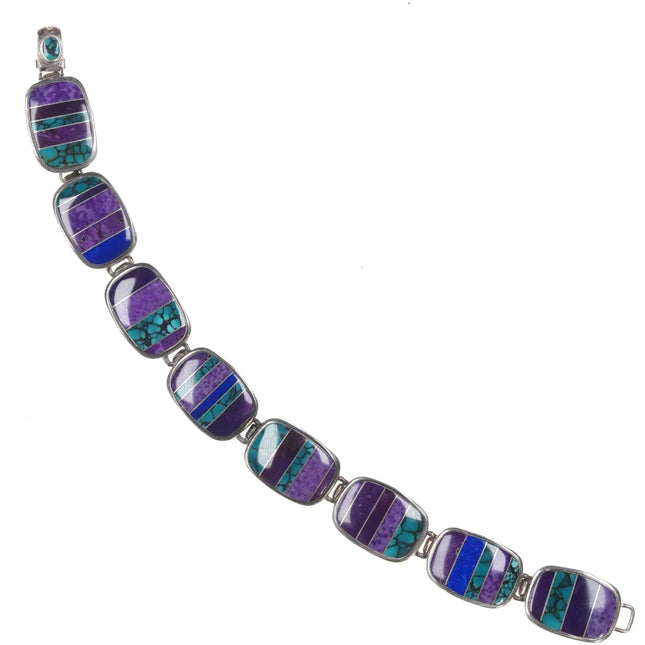 6.5" TM Sterling Sugilite, charoite, lapis, and turquoise channel inlay bracelet - Estate Fresh Austin