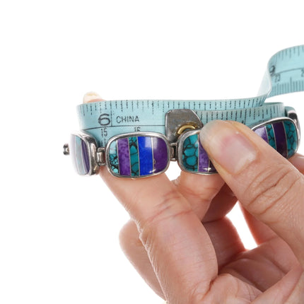 6.5" TM Sterling Sugilite, charoite, lapis, and turquoise channel inlay bracelet - Estate Fresh Austin