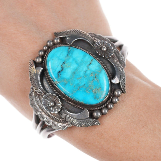 6.5" Vintage E Lewis Navajo Sterling and turquoise bracelet - Estate Fresh Austin