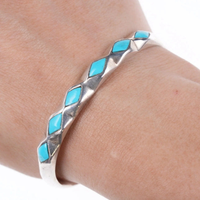 6.5" Vintage IHMSS Zuni Silver and turquoise inlaid bracelet - Estate Fresh Austin