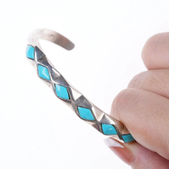 6.5" Vintage IHMSS Zuni Silver and turquoise inlaid bracelet - Estate Fresh Austin