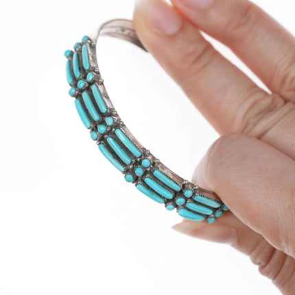 6.5" Vintage J.W. Zuni silver and turquoise dot dot dash three row cuff bracelet - Estate Fresh Austin