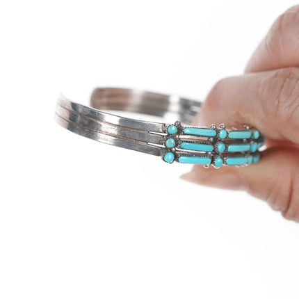 6.5" Vintage J.W. Zuni silver and turquoise dot dot dash three row cuff bracelet - Estate Fresh Austin