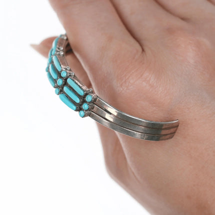 6.5" Vintage J.W. Zuni silver and turquoise dot dot dash three row cuff bracelet - Estate Fresh Austin