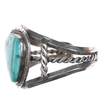 6.5" Vintage Large turquoise hand stamped sterling silver cuff bracelet - Estate Fresh Austin
