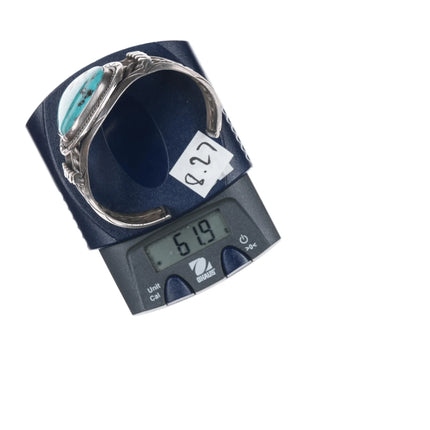 6.5" Vintage Large turquoise hand stamped sterling silver cuff bracelet - Estate Fresh Austin
