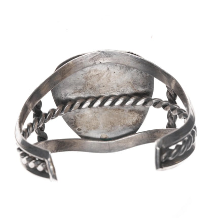 6.5" Vintage Large turquoise hand stamped sterling silver cuff bracelet - Estate Fresh Austin