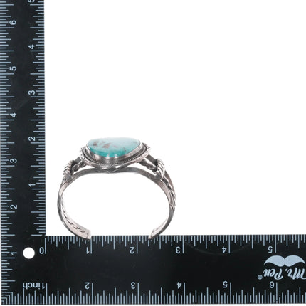 6.5" Vintage Large turquoise hand stamped sterling silver cuff bracelet - Estate Fresh Austin