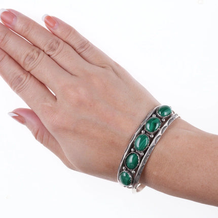 6.5" Vintage Larry Moses Yazzie Navajo Sterling and malachite bracelet - Estate Fresh Austin