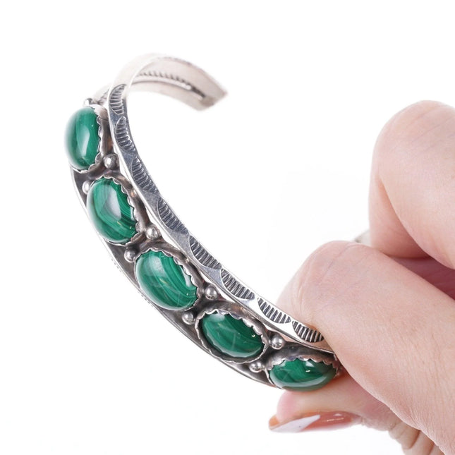 6.5" Vintage Larry Moses Yazzie Navajo Sterling and malachite bracelet - Estate Fresh Austin