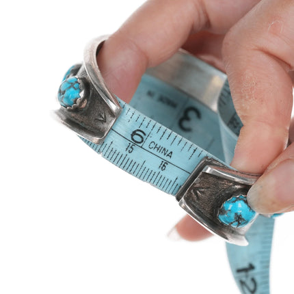 6.5" Vintage M.E. Native American Silver cuff bracelet with turquoise - Estate Fresh Austin