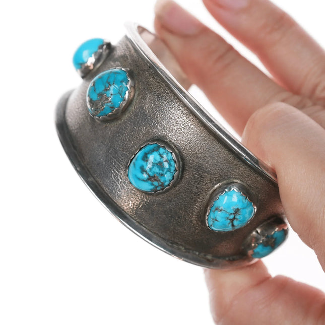 6.5" Vintage M.E. Native American Silver cuff bracelet with turquoise - Estate Fresh Austin