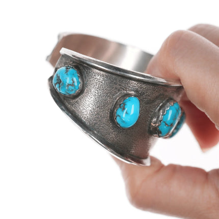 6.5" Vintage M.E. Native American Silver cuff bracelet with turquoise - Estate Fresh Austin