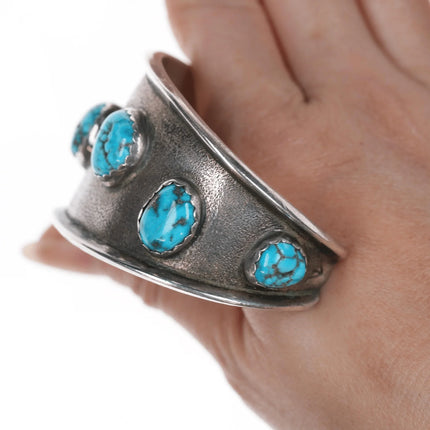 6.5" Vintage M.E. Native American Silver cuff bracelet with turquoise - Estate Fresh Austin