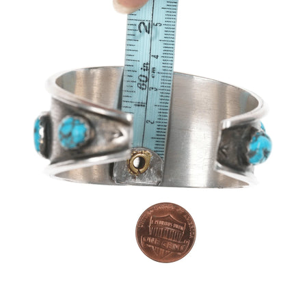 6.5" Vintage M.E. Native American Silver cuff bracelet with turquoise - Estate Fresh Austin
