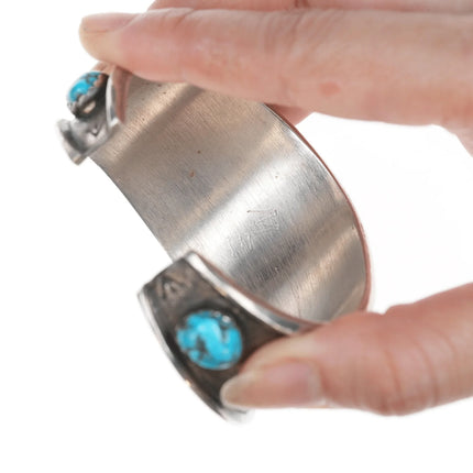 6.5" Vintage M.E. Native American Silver cuff bracelet with turquoise - Estate Fresh Austin