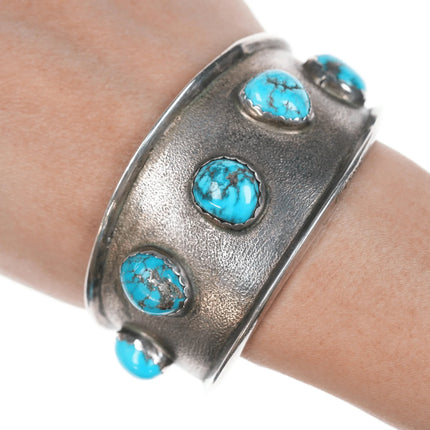 6.5" Vintage M.E. Native American Silver cuff bracelet with turquoise - Estate Fresh Austin