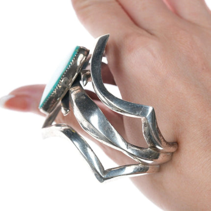 6.5" Vintage Native American Sandcast bracelet with turquoise - Estate Fresh Austin