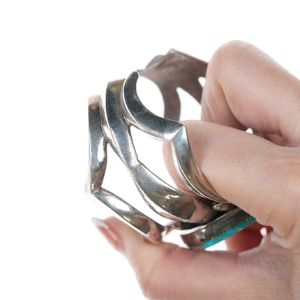 6.5" Vintage Native American Sandcast bracelet with turquoise - Estate Fresh Austin