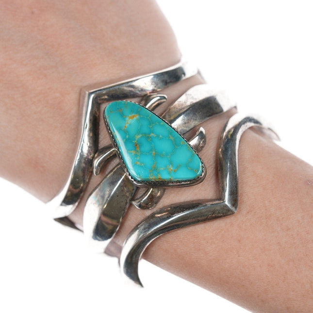 6.5" Vintage Native American Sandcast bracelet with turquoise - Estate Fresh Austin