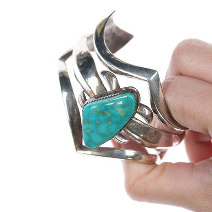 6.5" Vintage Native American Sandcast bracelet with turquoise - Estate Fresh Austin