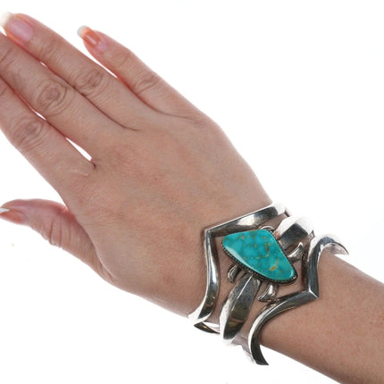 6.5" Vintage Native American Sandcast bracelet with turquoise - Estate Fresh Austin