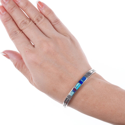 6.5" Vintage Native American silver channel inlay bracelet - Estate Fresh Austin