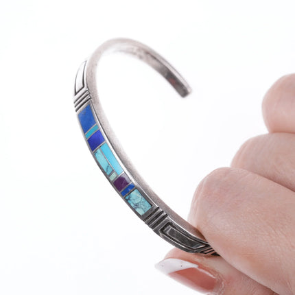 6.5" Vintage Native American silver channel inlay bracelet - Estate Fresh Austin