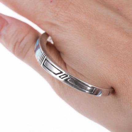 6.5" Vintage Native American silver channel inlay bracelet - Estate Fresh Austin