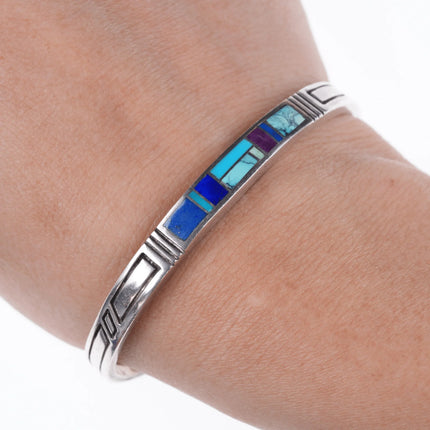 6.5" Vintage Native American silver channel inlay bracelet - Estate Fresh Austin