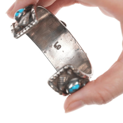 6.5" Vintage Native American sterling silver, coral, turquoise Watch cuff bracelet - Estate Fresh Austin