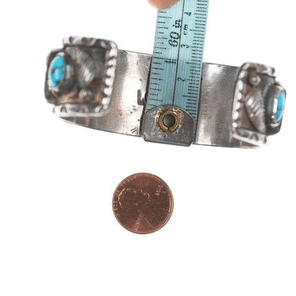 6.5" Vintage Native American sterling silver, coral, turquoise Watch cuff bracelet - Estate Fresh Austin